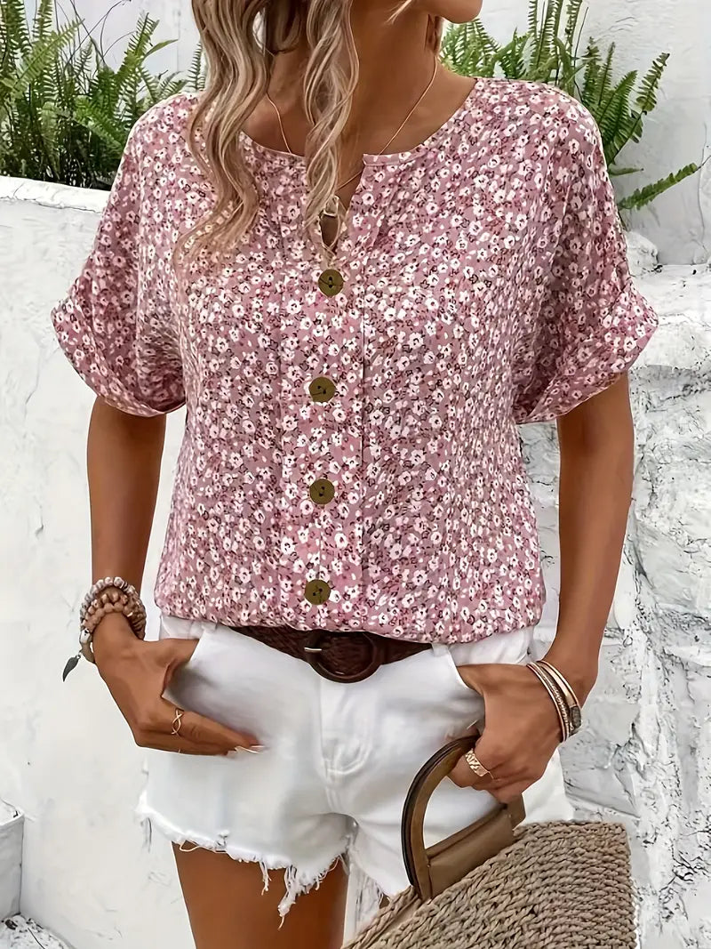 Selestia - Floral Button-Up Blouse