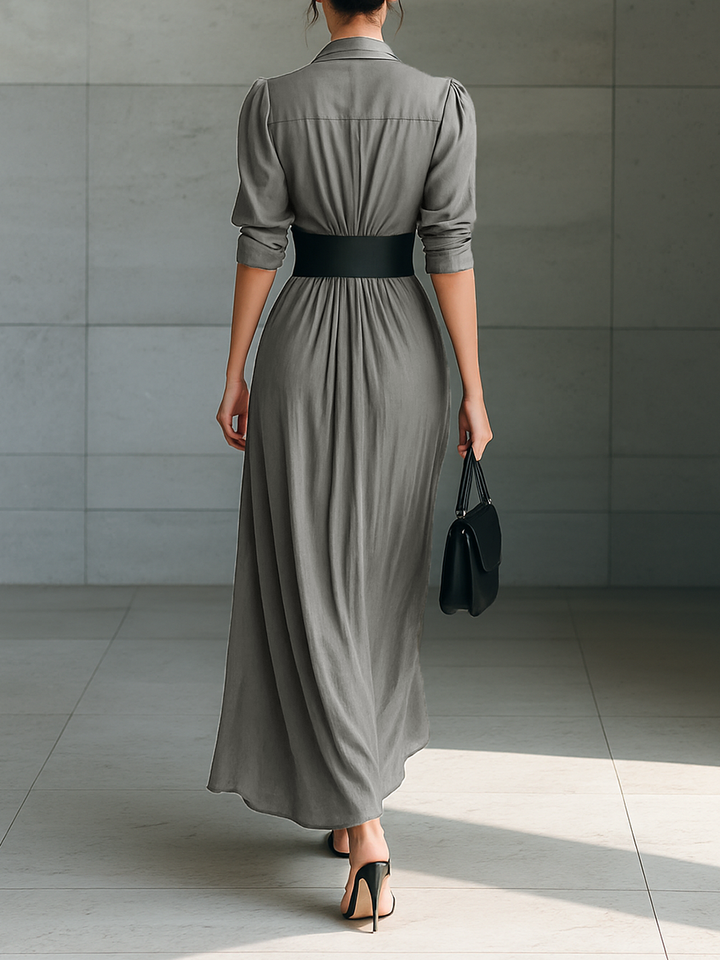 Susan - Long dress with lapel collar and long sleeves