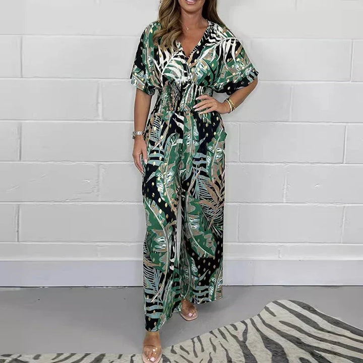 Elanor  - Tropical Leaf Print Jumpsuit